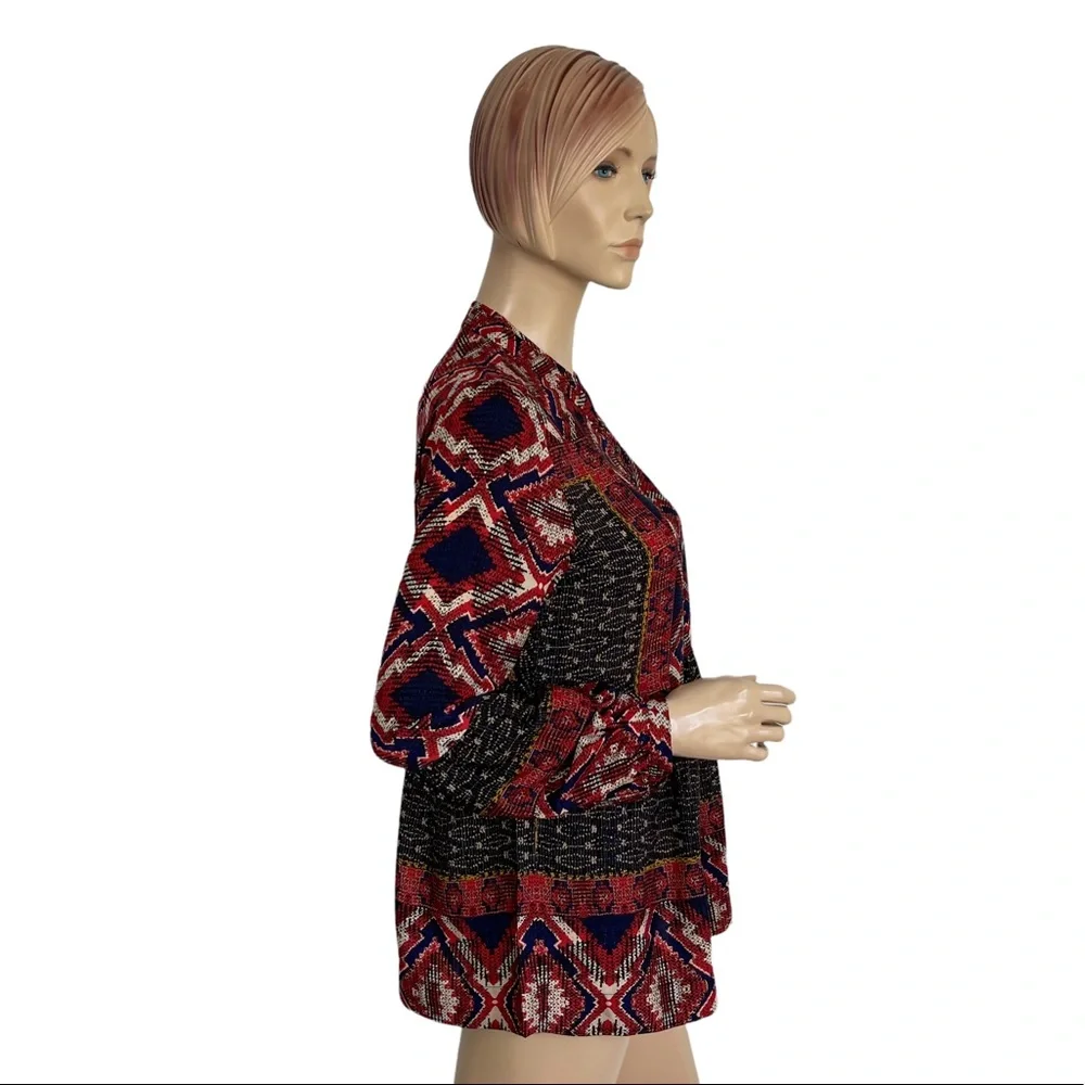 Anthropologie Konrad & Joseph Boho Geometric Peasant Blouse Red Small
